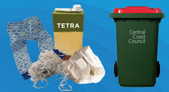 The following can be placed in your red lid general waste bin: Food scraps, Plastic bags, Plastic wrappers, Disposable nappies, Polystyrene and Styrofoam, Light globes and Pyrex, Other mixed garbage