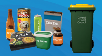 以下物品可以放入黄盖回收箱：纸和硬纸板、硬塑料瓶和容器、金属罐、气雾罐和铝箔托盘，以及绿色、棕色和透明玻璃瓶和罐